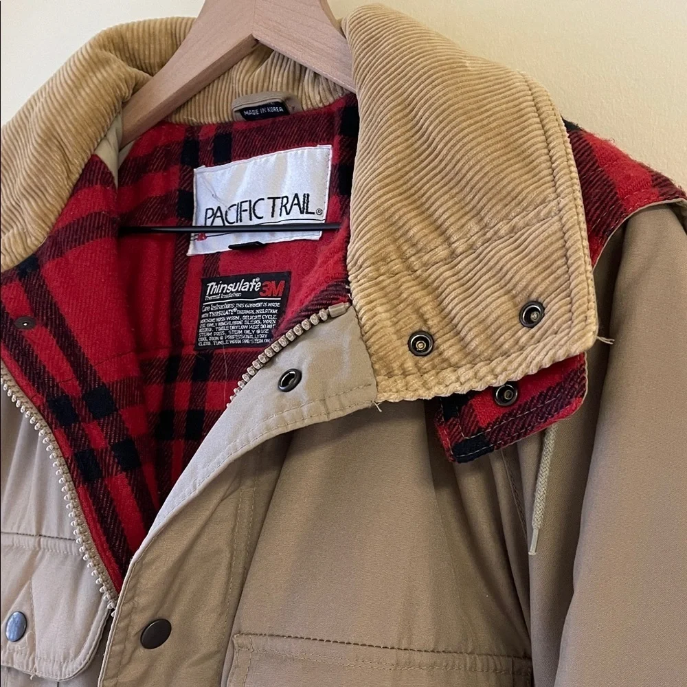 Pacific Trail Thinsulate 3M Vintage Parka Coat Men’s Plaid Lined 80s 90s - Picture 2 of 7
